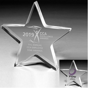 1" Star Acrylic Paperweight - 5" x 5" x 1" - 2066L (Laser)