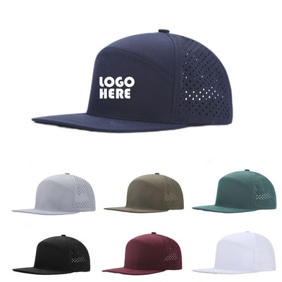 Premium 6-Panel Mesh Back Cap Flat Bill Trucker Hat With Snapback Closure