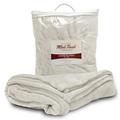 Mink Touch Luxury Blanket 50"X60"-- Cream Beige -- (Embroidered)