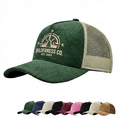 Vintage Corduroy 5-Panel Snapback Trucker Cap