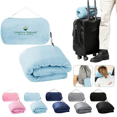 50" x 60" Fleece Travel Pillow and Blanket in Drawstring Bag w/ Carabiner