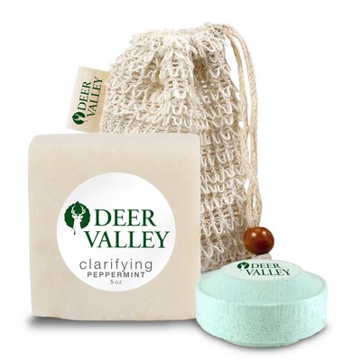 Loofah Bag with Soap and Shower Steamer, with Sewn-in Tag