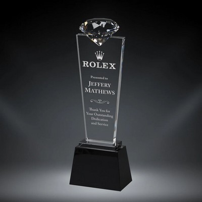 11" Crystal Diamond Top Award On Black Pedestal Base