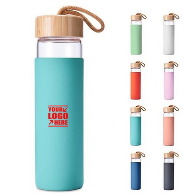 20 Oz. Borosilicate Glass Water Bottle w/Silicone Sleeve