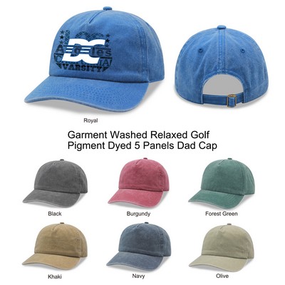 5 Panels Garment Washed Relaxed Golf Pigment Dyed Dad Cap