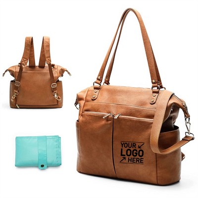 Leather Diaper Tote Backpack for Moms with Stylish Design