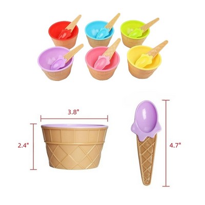 Cartoon Candy Color Ice Cream Bowl With Spoon