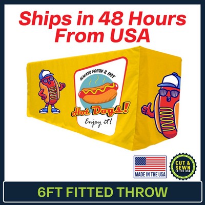 6' x 30"T x 36"H - 4 Sided Hemmed Fitted Table Throws - Dye Sublimation - Made in the USA