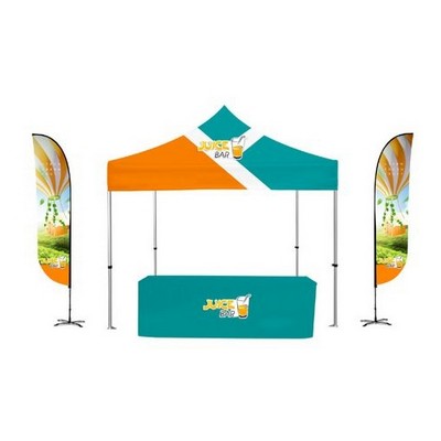 10x10' Deluxe Canopy Kit w Standard Hex Aluminum, Dye Sub Canopy, 12' 2-sided Feather Flag & 6'
