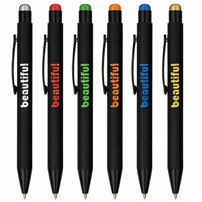 Soft Rubber Click Metal Ballpoint Pen w/Stylus & Chrome