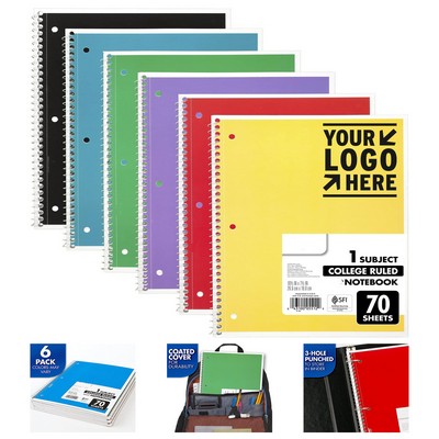 7.5 x 10.5" 70-Page College Ruled Spiral Notebook