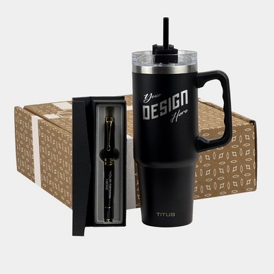 TiTUS® Insulated Travel Mug & Chrome Trim Pen Gift Set