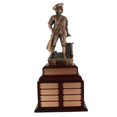 18 ¾" Bronze Perpetual Minuteman Trophy w/32 Name Plates