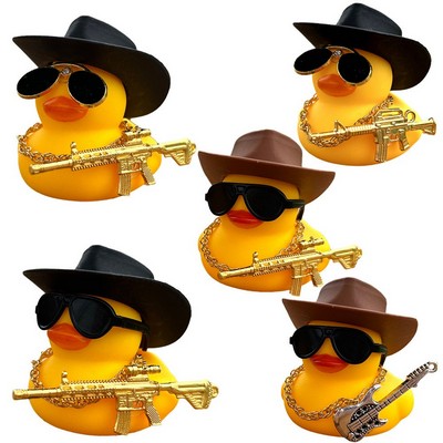 Car Rubber Duck, Yellow Duck Decoration Dashboard with Weapons Golden Gun Accessories