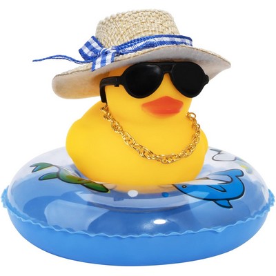 Car Rubber Duck, Yellow Duck Decoration Dashboard with Sun Hat Swim Ring Necklace Sunglasses for Car