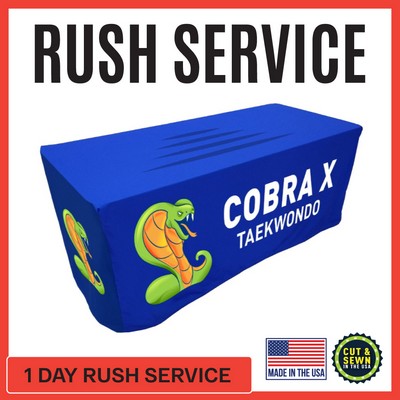 Premium | (One Day RUSH SERVICE) 6' x 30"T x 29"H Hemmed Fitted Table Throw - Made in the USA