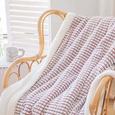 50"x 60" Luxury PLAID Embossed SHERPA Ultra Plush Velour Throw RED WHITE Alesia C.