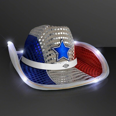 Red White & Blue Cowboy Hat with White Band - PRINTED