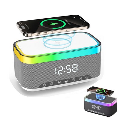 Portable 20W Bluetooth Speaker with 15W Wireless Charging Digital Clock