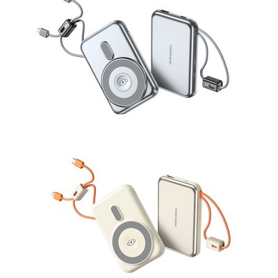 10000mAh Magnetic Fast Charging Portable Charger W/ Built-in Cables, Lanyards