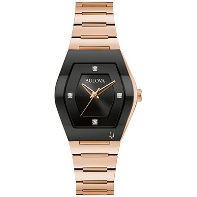 Bulova® Ladies Modern Gemini Rose Gold Tone Watch w/Black Dial